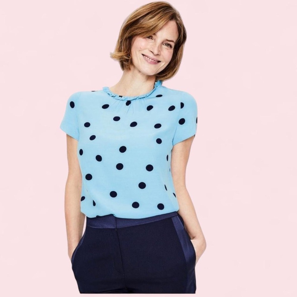 Boden Amanda Polka Dot Frill Heron Blouse